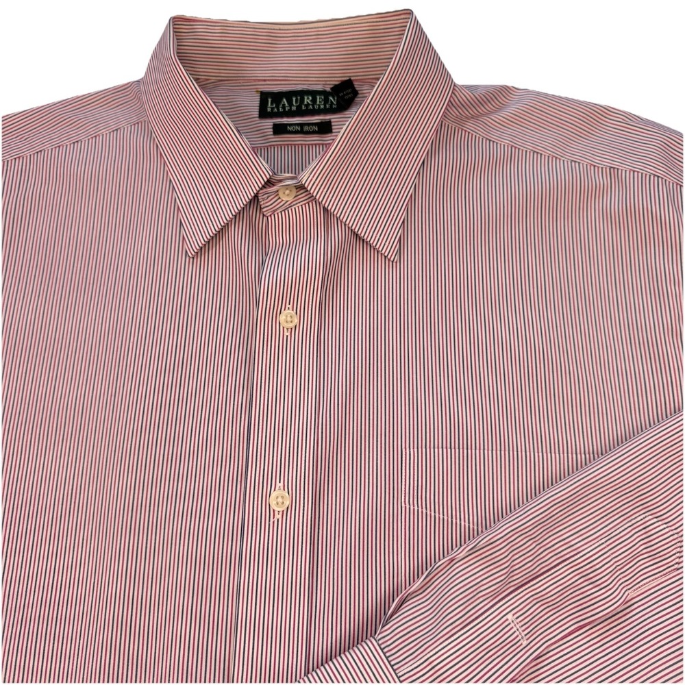 Lauren Ralph Lauren Men's 17.5 34/35 Red/Blue Striped Dress Shirt EUC‎
